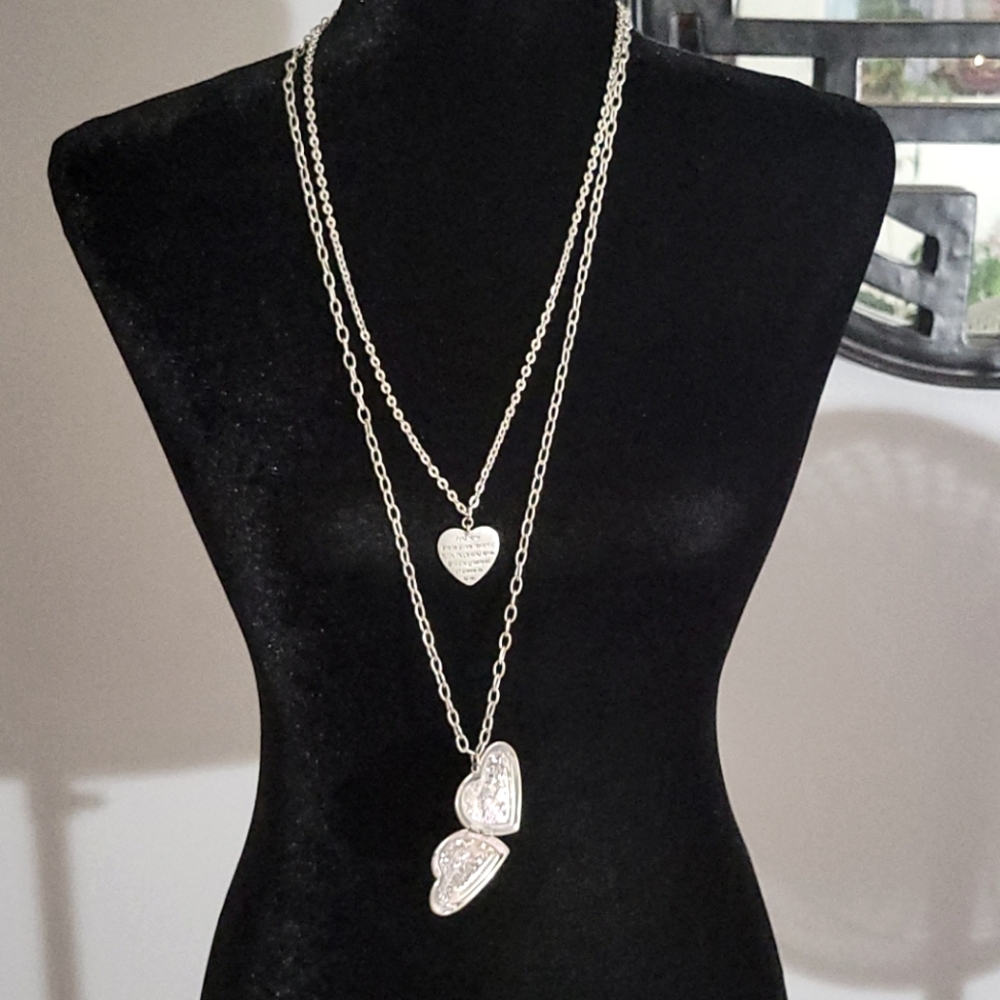 2 Hearts Silver Love Necklace Locket